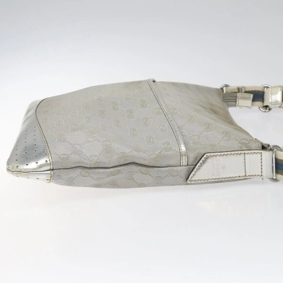 GUCCI GG Canvas Shoulder Bag Silver Blue 145857 Auth 110391 - Picture 6 of 16